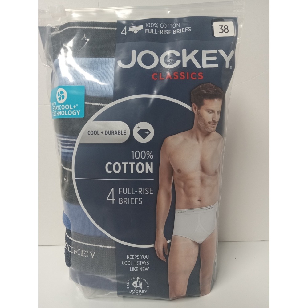 Jockey Men's 4 pack Full Rise Cotton Briefs Size 38‎ Blues